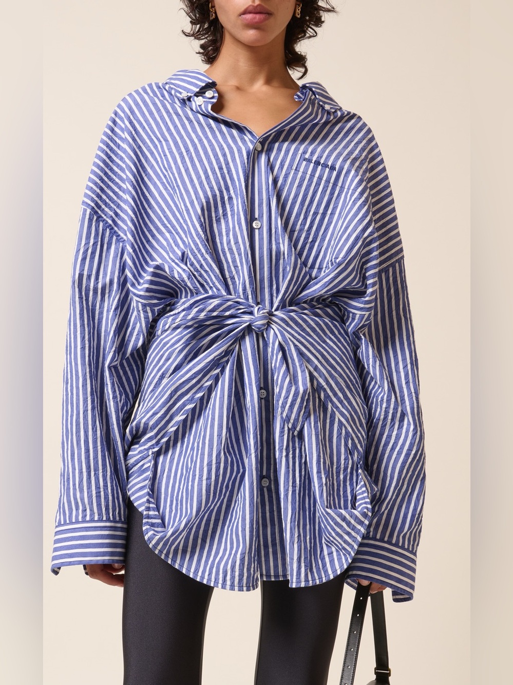 Balenciaga Oversized Knotted Striped Cotton Shirt Blue White Medium NEW! $1,350